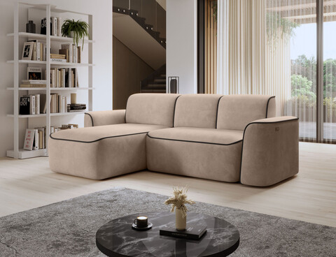 Coltar stanga 4 locuri ELTAP, Ume, 287x190x88 cm, lemn/poliester, bej inchis/negru