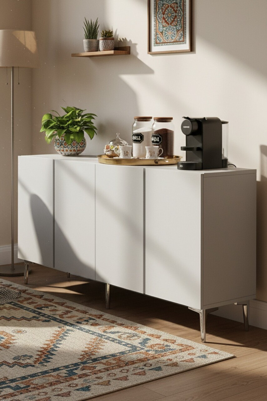 Consola, Hanah Home, Poli 150, 150x75x32 cm, Alb / Argintiu — imaginea 2