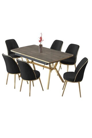Set masa extensibila si scaune (7 piese), Hanah Home, Poy, Antracit / Aur / Negru