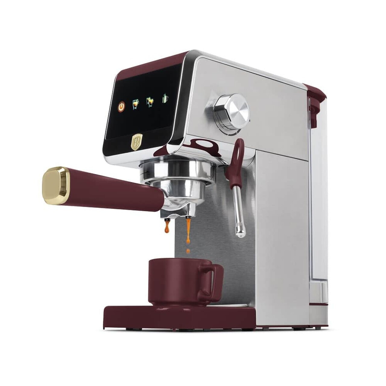 Espressor digital Berlinger Haus, Leonardo, 1350W, inox, argintiu/visiniu - imagine 3