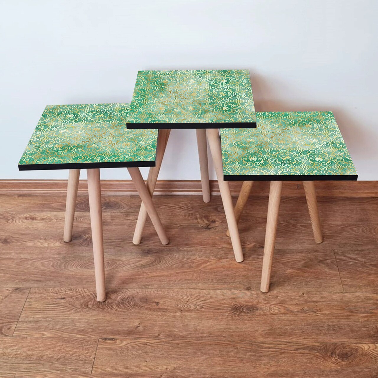 Set masute 3 piese, Leona, 3SHP245, Verde / Auriu / Alb
