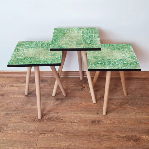 Set masute 3 piese, leona, 3shp245, verde / auriu / alb