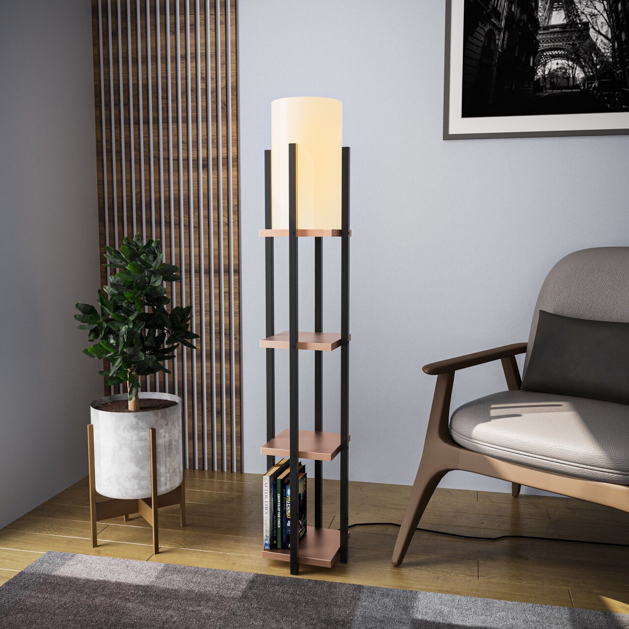 Lampadar, L'essentiel Maison, 892OPV1155, Negru/Cupru