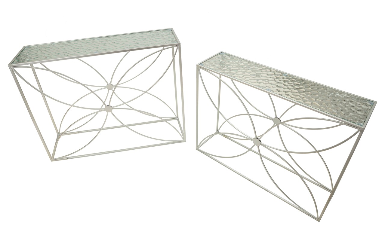 Set 2 console, Mauro Ferretti, Paradise, 100x30x78 cm, metal/sticla, argintiu - imagine 4
