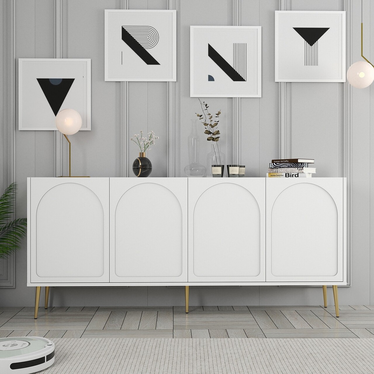Consola, Hommy Craft, Lyon 80, 180x80x35 cm, PAL, Alb/Auriu - 1 | YEO