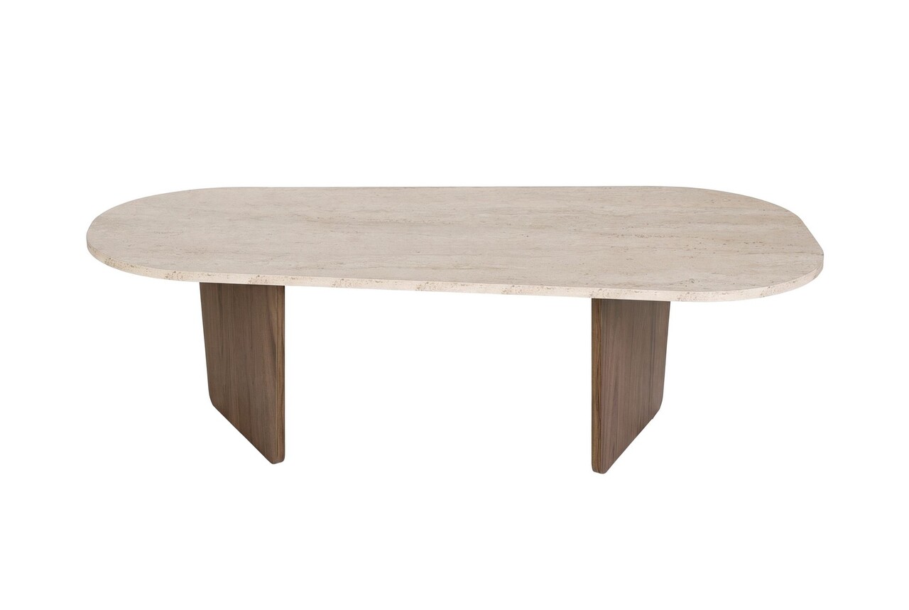 Masuta de cafea, Hanah Home, Ovalis, 130x40x65 cm, Travertin / Nuc - view 7