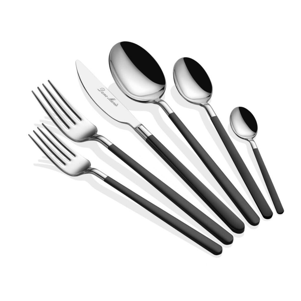 Set tacamuri, Hermia, 645DRM1221, Inox, Lingură de masă: 21,3 cm (6 bucăți), Argintiu / Negru