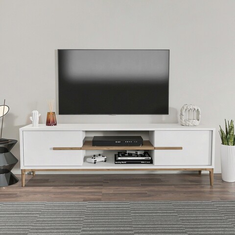Comoda tv, zena home, eslem, 120x43.6x29.6 cm, pal, alb / nuc