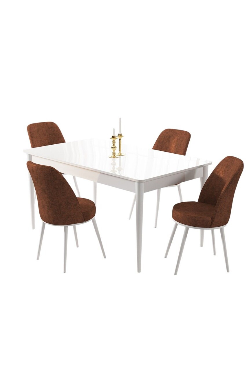 Set masa si scaune (5 piese), Hanah Home, Pir, Alb / Teracotă — imaginea 2