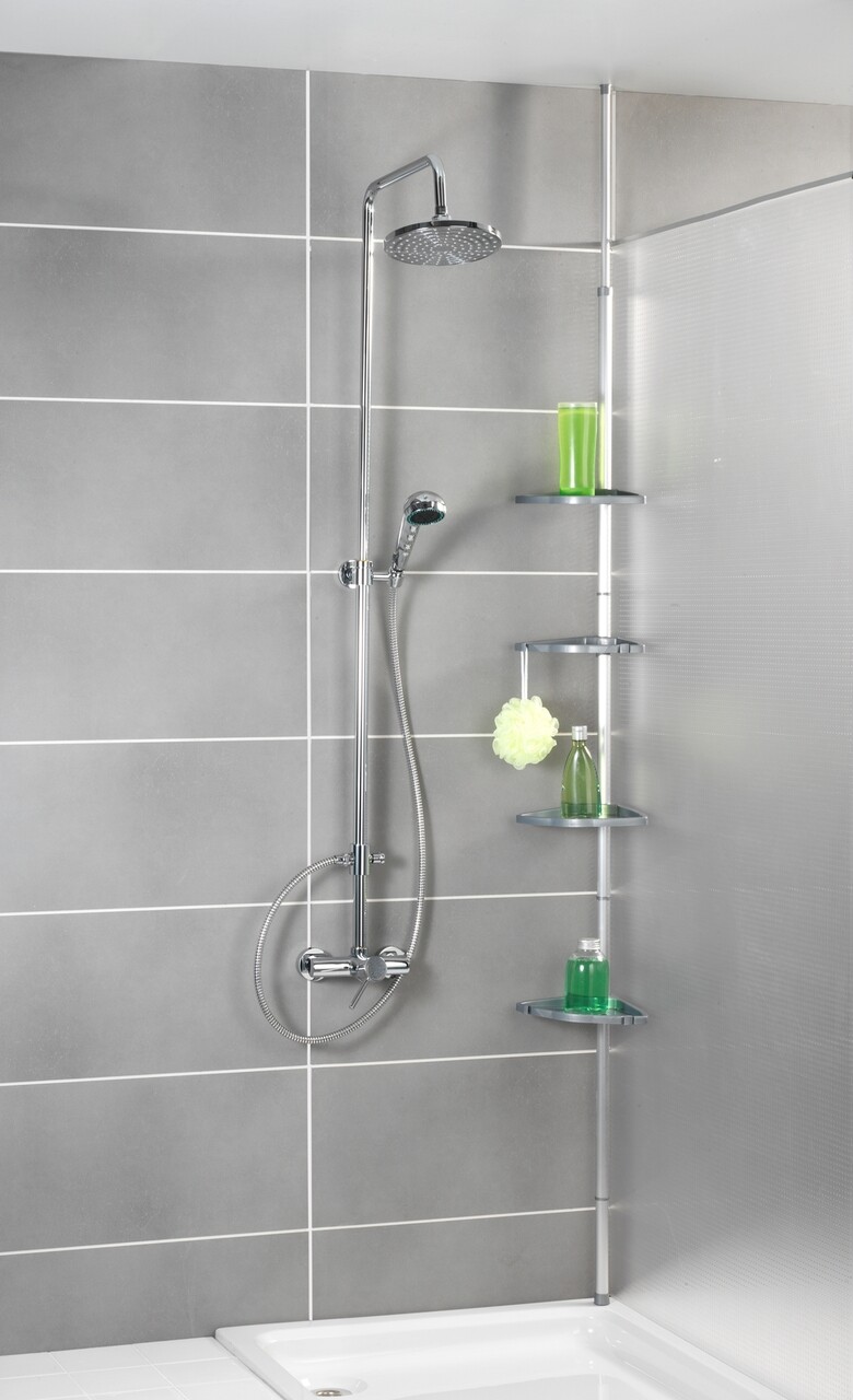 Etajera de colt extensibila pentru dus, Wenko, Compact, 4 rafturi, 26 x 19.5 x 78/275 cm, aluminiu/plastic - 1 | YEO