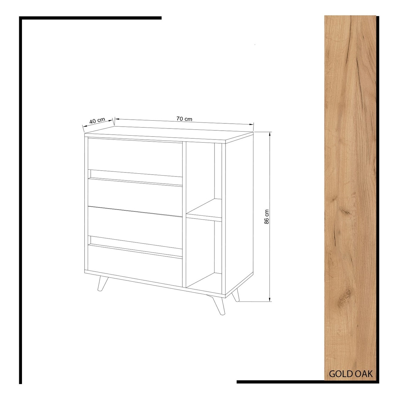 Comoda Tsela, Mod Design, 70x40x86 cm, natural/alb
