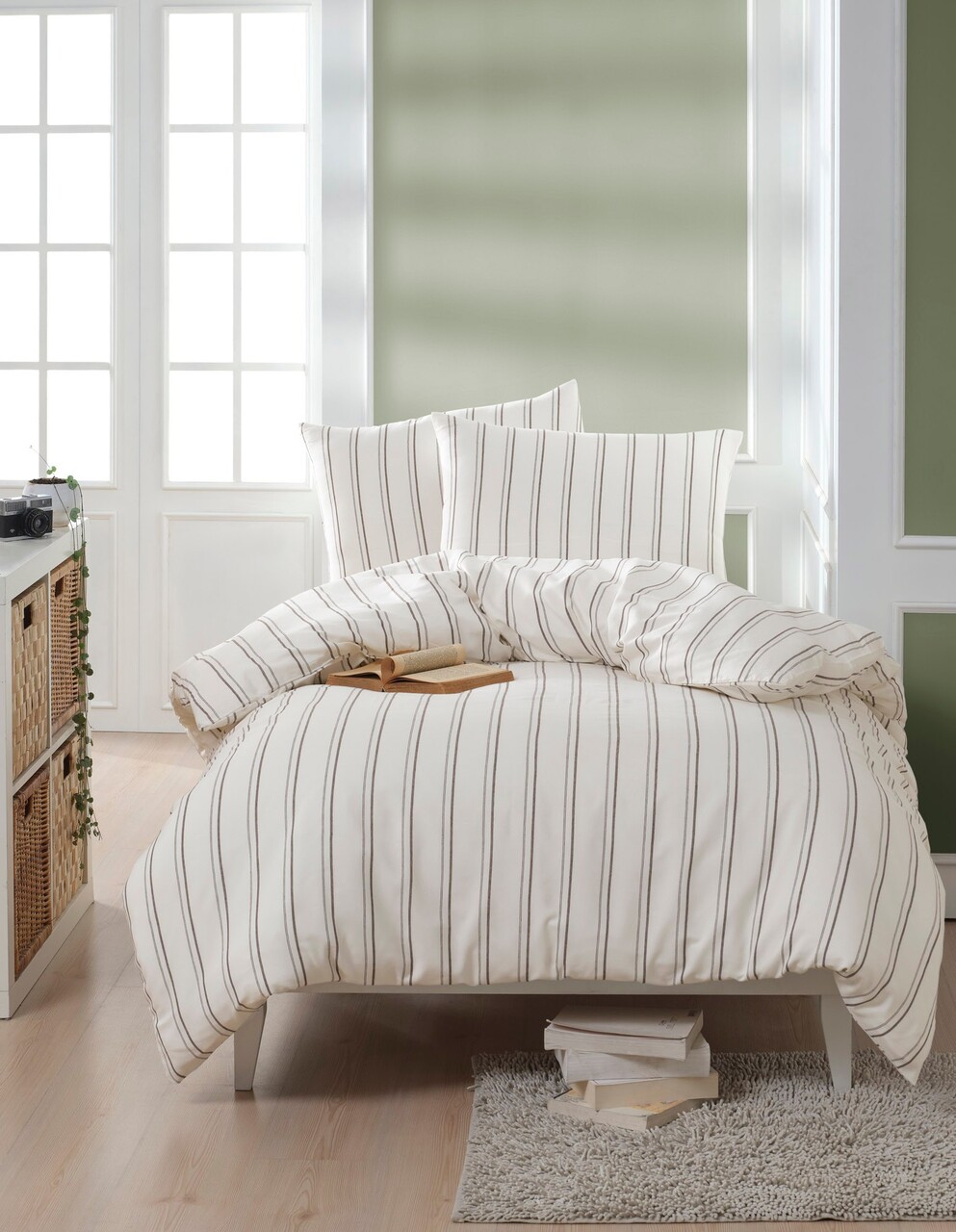 Lenjerie de pat pentru o persoana 2 piese, Hamilton - Beige, EnLora Home, 70% bumbac/30% poliester