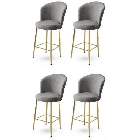 Set scaune  de bar 4 piese, Charlotte, Fora, Metal, Gri / Auriu