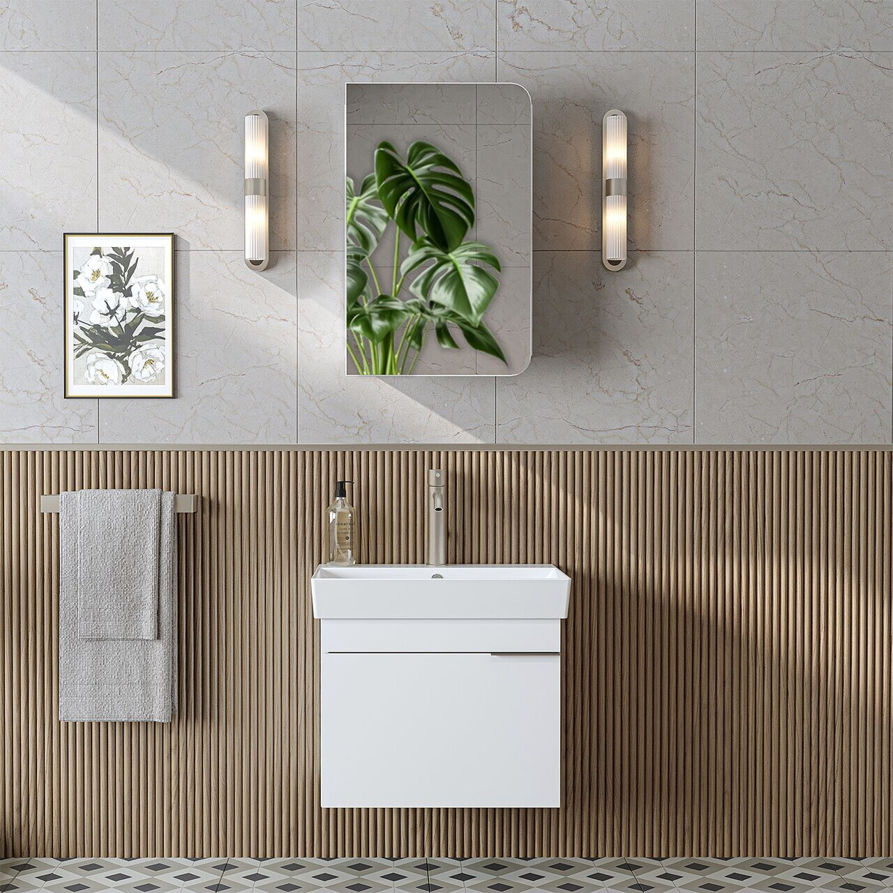 Set Dulap de Baie cu Chiuvetă și Oglindă (2 Piese), Hanah Home, 2916, MDF, Alb — imaginea 2