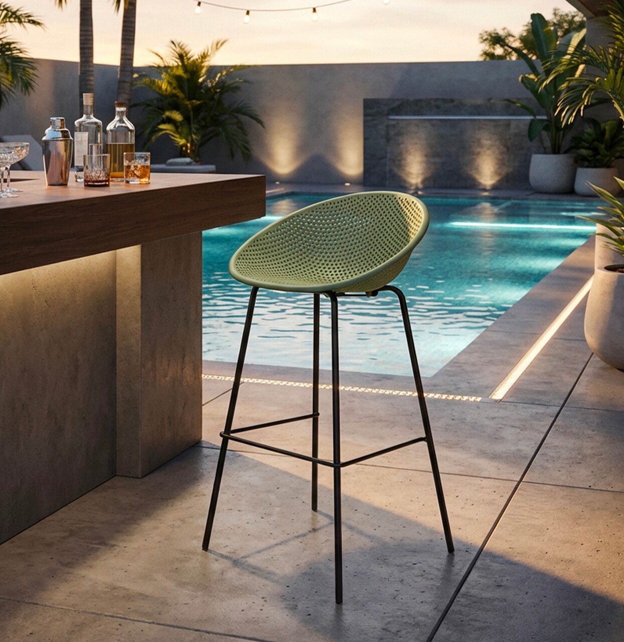 Set 2 scaune de bar, Mauro Ferretti, Ibiza, 50x50x98 cm, utilizare interior / exterior,  plastic/metal, verde/negru - view 2
