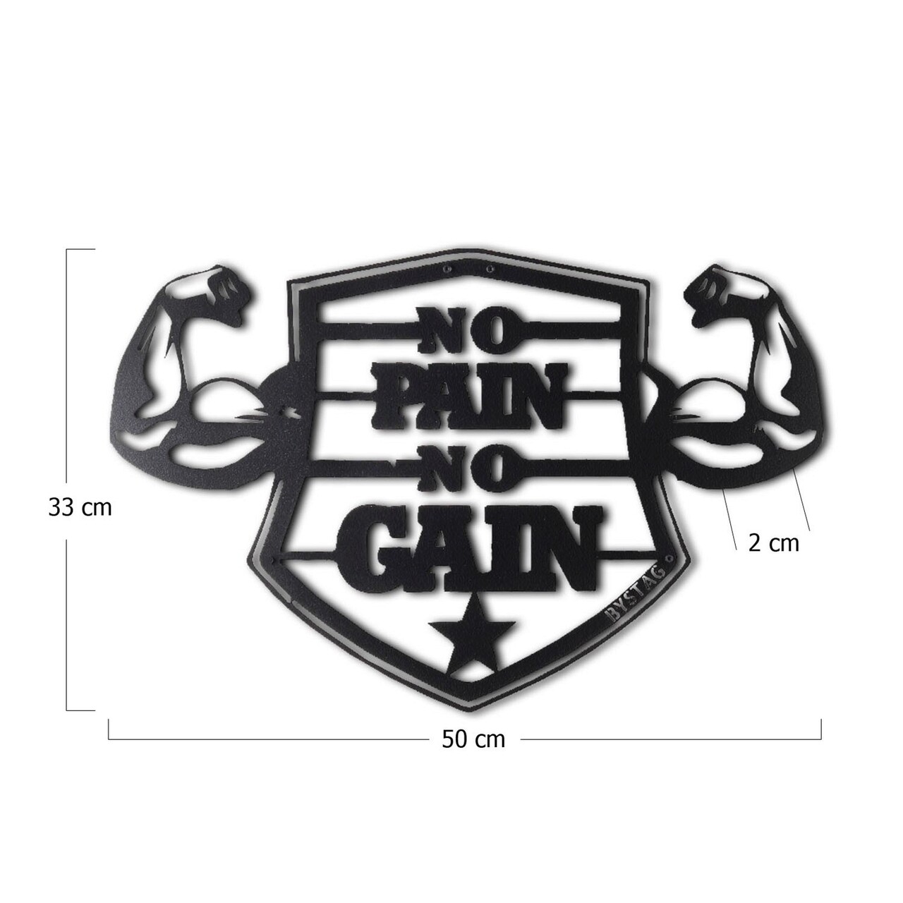 Decoratiune de perete, No Pain No Gain, Metal, Dimensiune: 33 x 50 cm, Negru - 2 | YEO