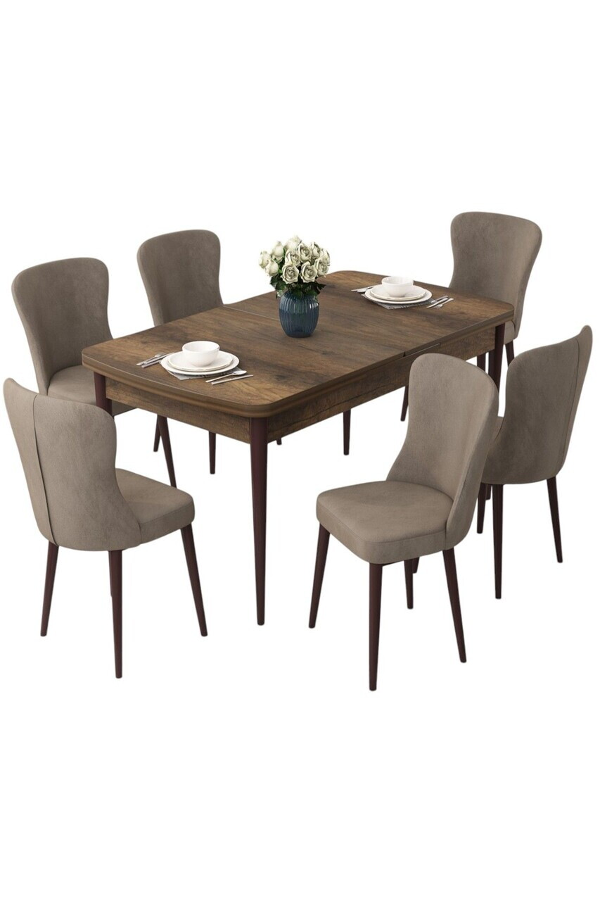 Set masa extensibila si scaune (7 piese), Hanah Home, Due, Model baroc din lemn / Cappuccino — imaginea 2