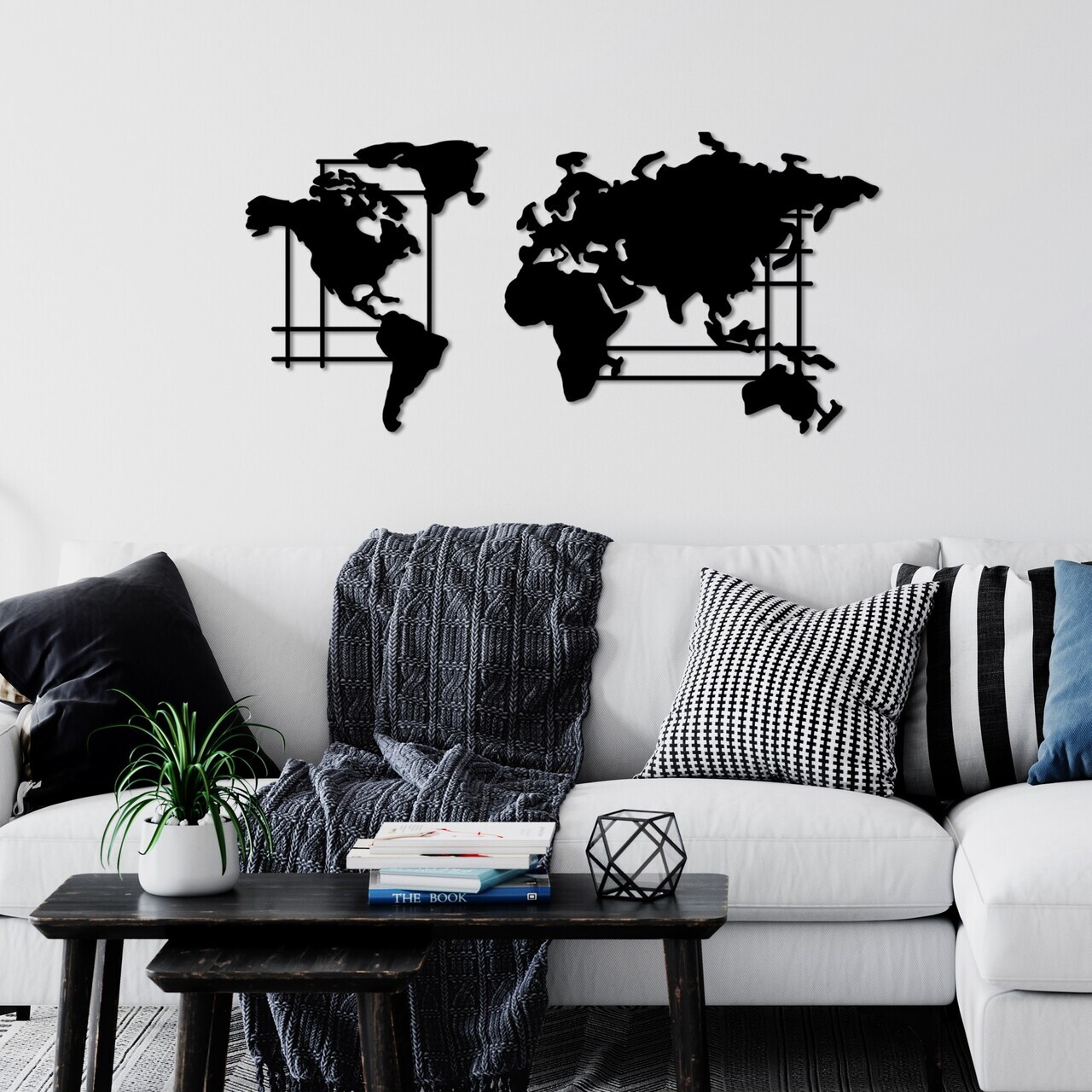 Decoratiune de perete, World Map, 70 x 33 cm, Negru — imaginea 2