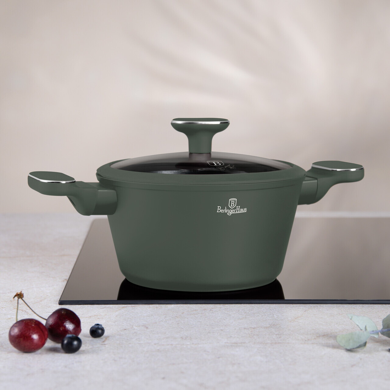 Oala cu capac Berlinger Haus, Matte Green, 20 cm, 2.5 L, aluminiu forjat, verde mat - imagine 2