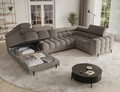 Coltar extensibil stanga 3 locuri ELTAP, LT-20ROY, Fectory, 346x205x93 cm, lemn/poliester, maro