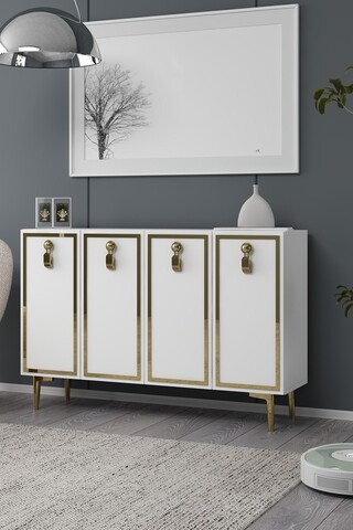 Consola, Hanah Home, 8186KM-64, 120x75x29.6 cm, PAL , Alb/Auriu