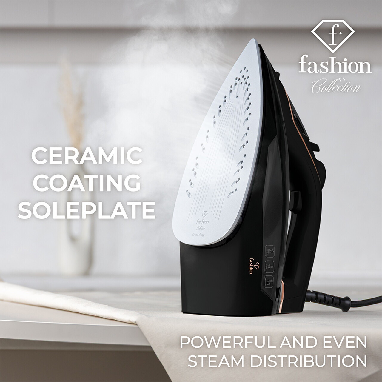 Fier de calcat Fashion TV, Matte Black-Rose Gold, 2400W, 280 ml, invelis ceramic, negru - imagine 4
