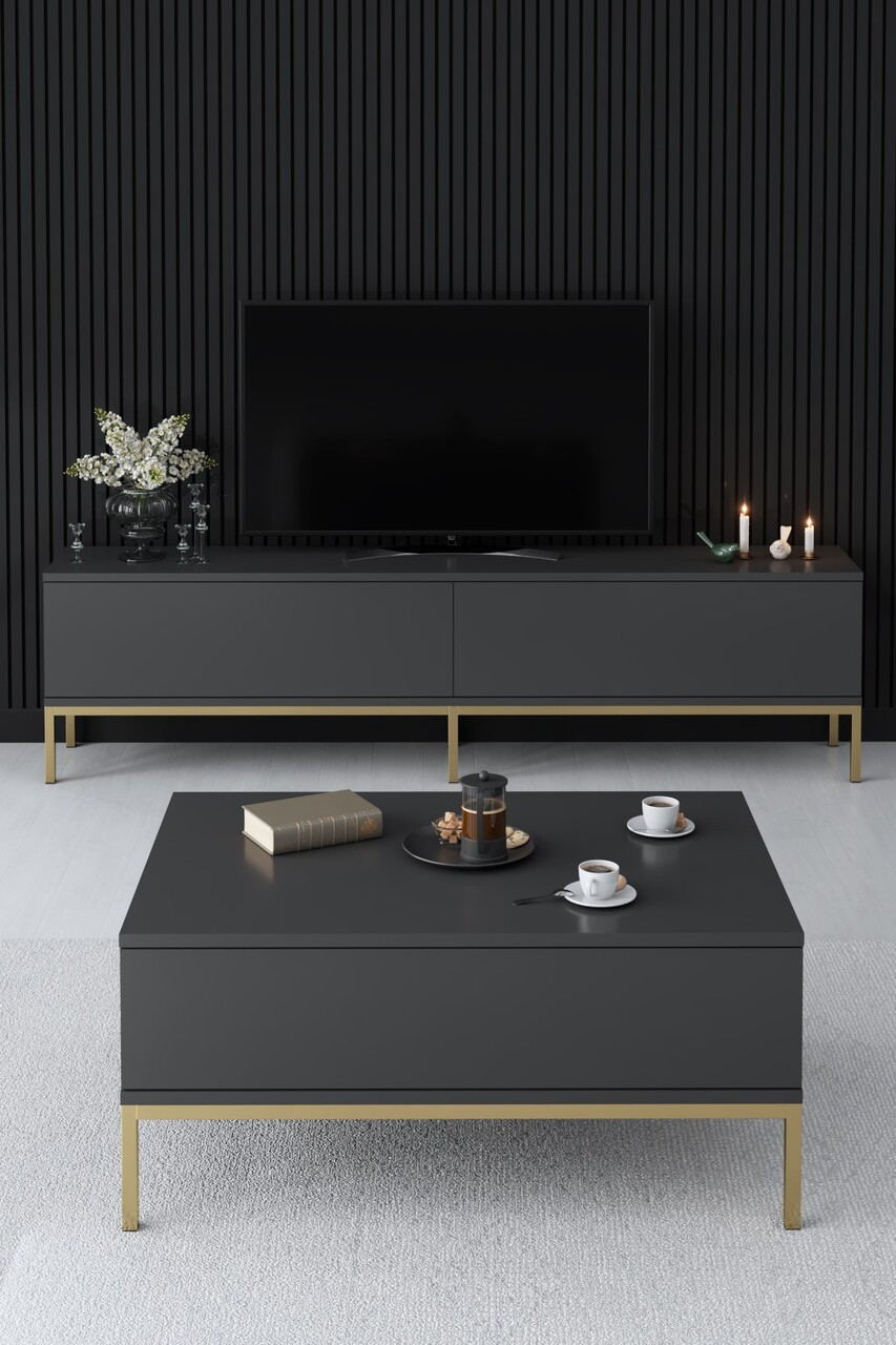 Masuta de cafea, Bexley, Lord, 90x40x60 cm, PAL, Antracit / Aur - 2 | YEO
