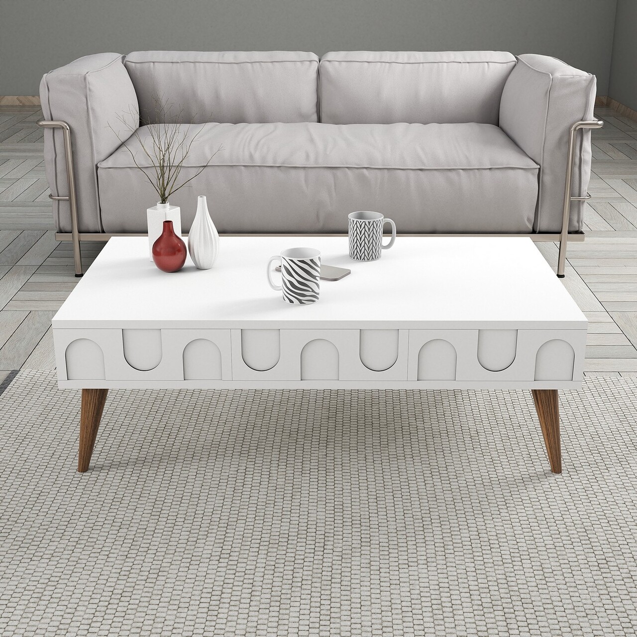 Masuta de cafea, Hommy Craft, Lyon 34, 105x34.6x60 cm, PAL, Alb/Maro - 1 | YEO