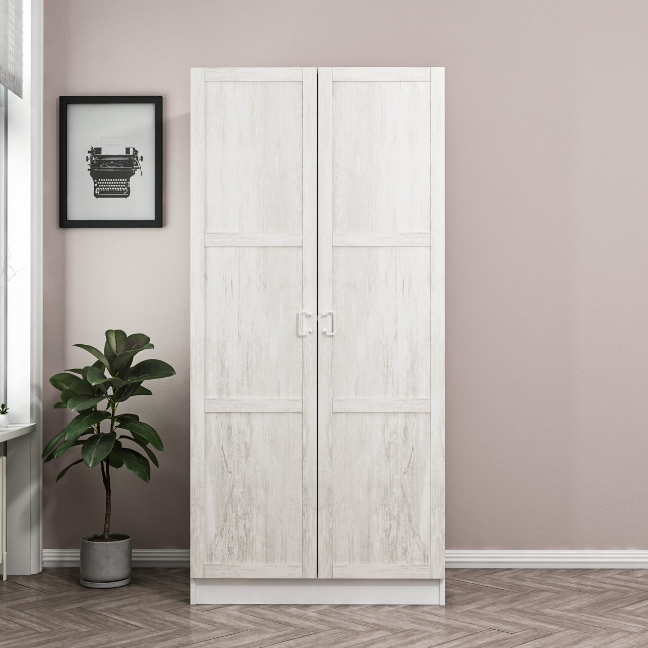 Dulap pentru haine, Minerva, Kale Chain Antique White, 90x210x52 cm, PAL, Alb - 1 | YEO