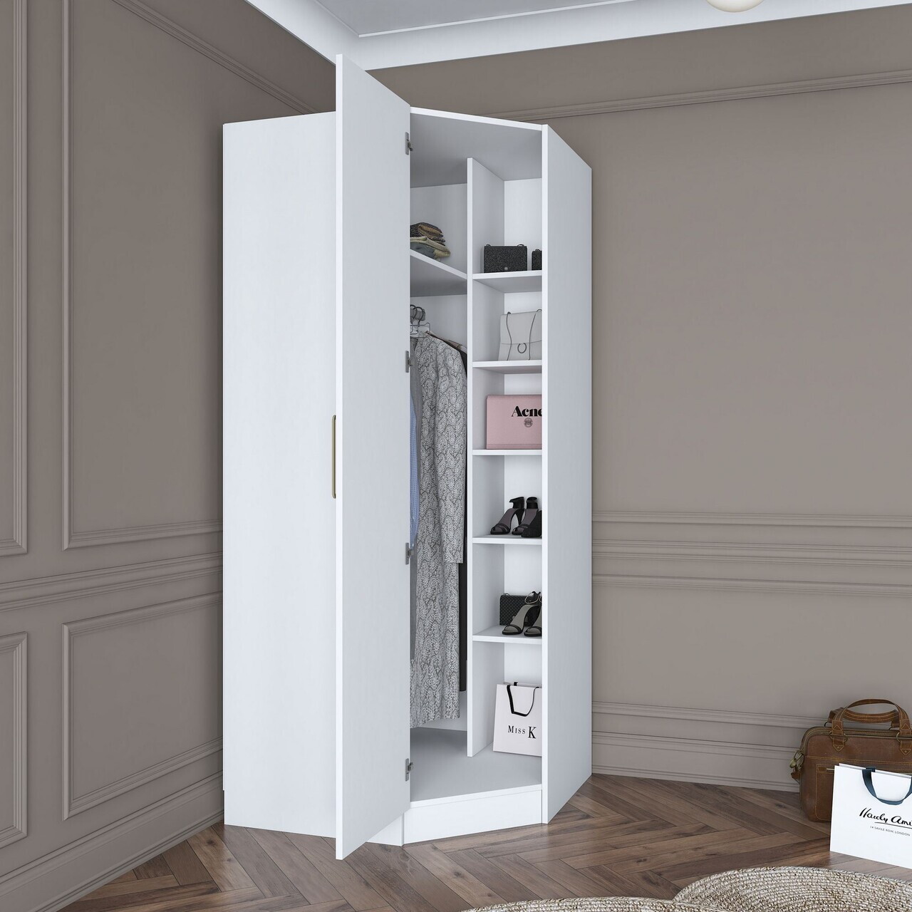 Dulap pentru haine, Hanah Home, BA140, 91x210x57.5 cm, PAL melaminat, Alb - view 4