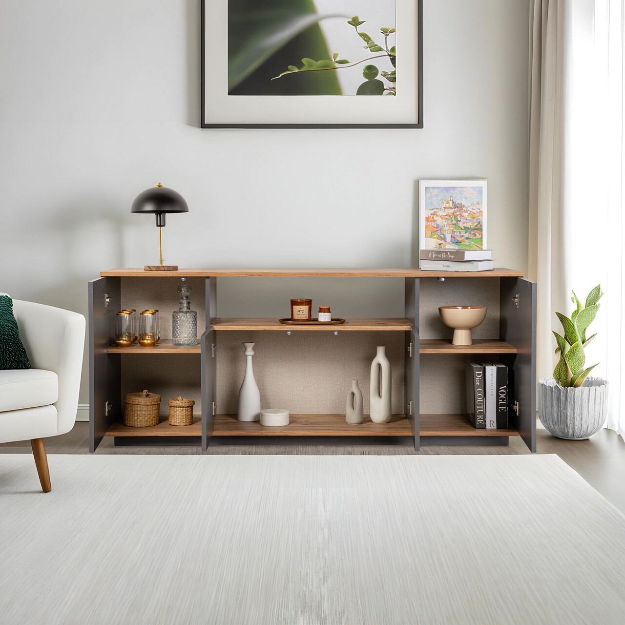Consola, Lorena, Arista, 180x75x44.5 cm, Antracit / Pin Atlantic - 2 | YEO