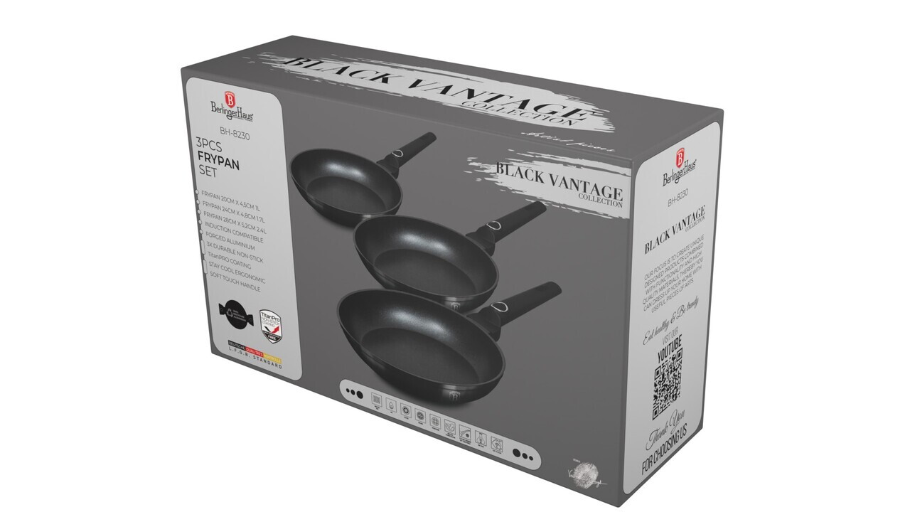 Set 3 tigai Berlinger Haus, Black Vantage, 20/24/28 cm, aluminiu forjat, negru lucios - imagine 3