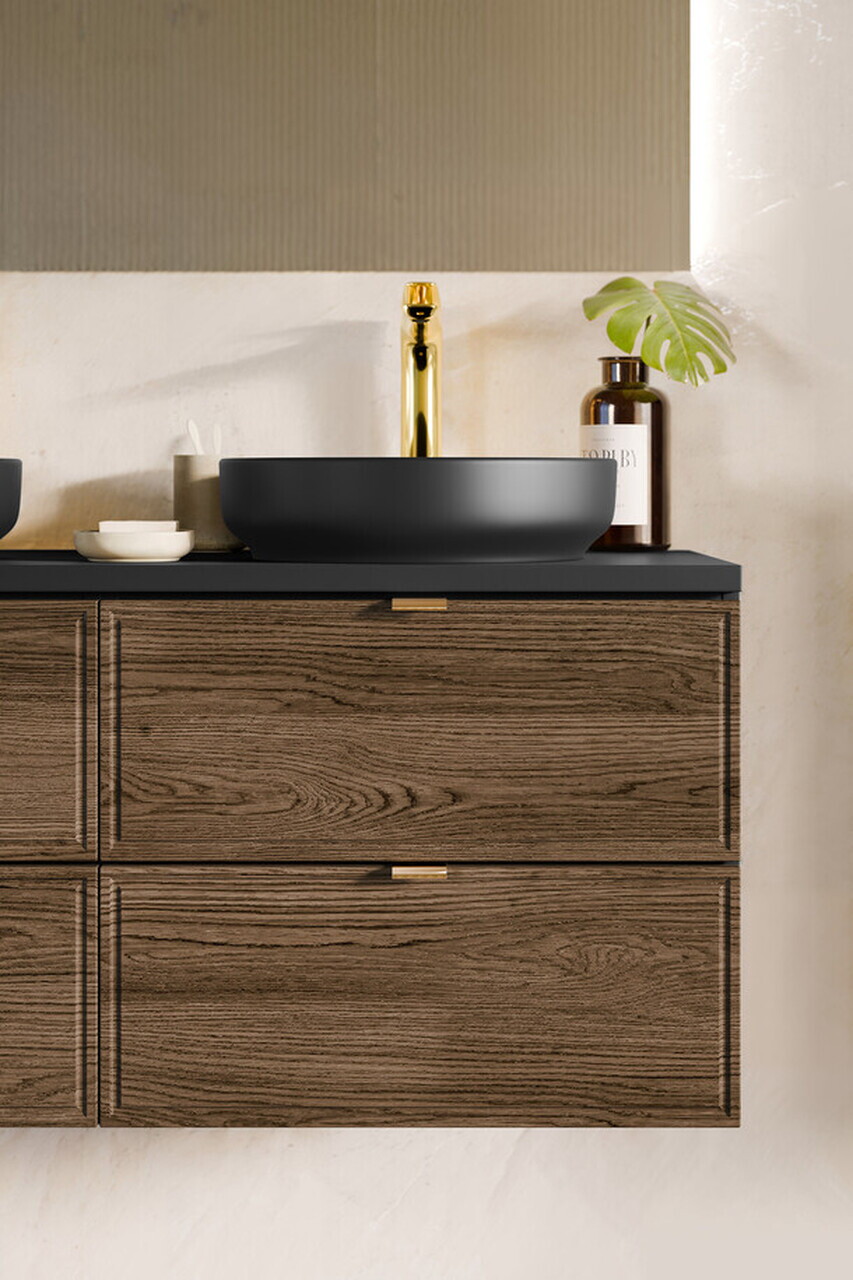Set mobilier baie, dulap dublu si 2 lavoare, 120 cm, Talia Casella Black, Comad, MDF/PAL laminat, stejar casella/negru mat — imaginea 4