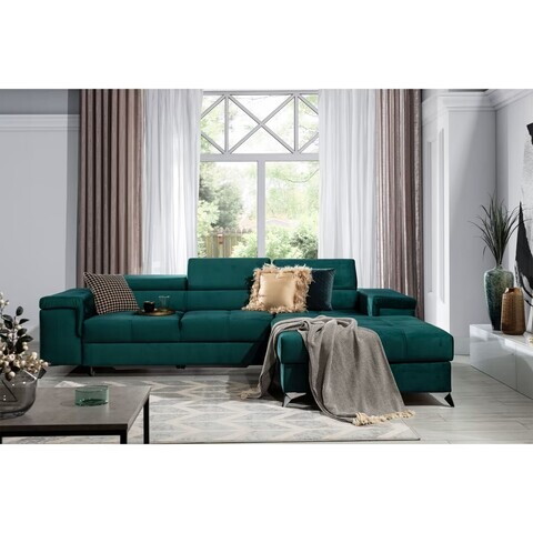 Coltar extensibil dreapta 4 locuri ELTAP, Ric-56, Ricardo, 281x205x88 cm, lemn/poliester, verde inchis
