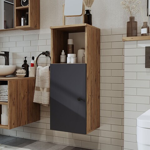 Dulap de baie, Hanah Home, 2467, 35x90x30 cm, MDF, Pin Atlantic / Antracit