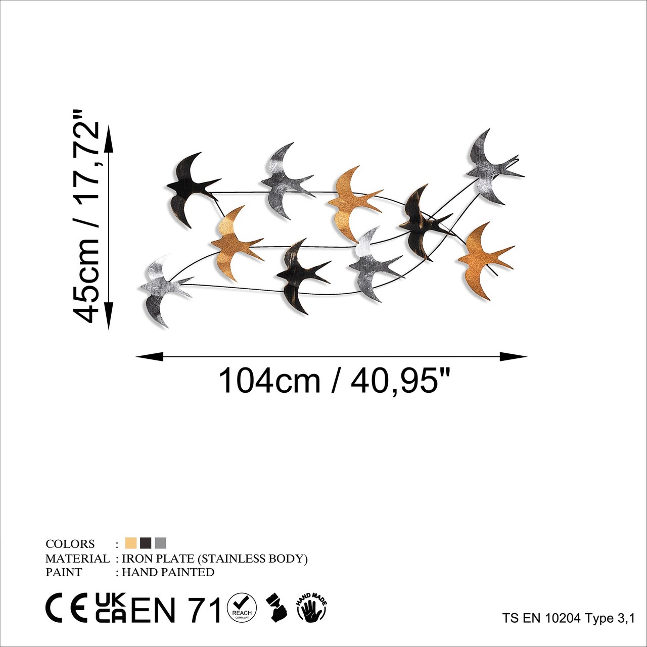 Decoratiune de perete, Flock of Swallows 2, Dimensiuni: 45 x 104 x 8 cm, Multicolor - view 7