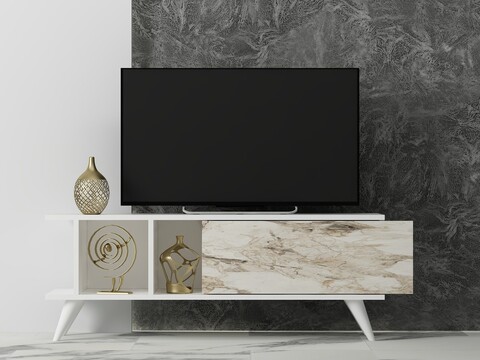 Comoda TV, Odessa, Liberty, 120x30x45 cm, PAL, Alb / Marmura