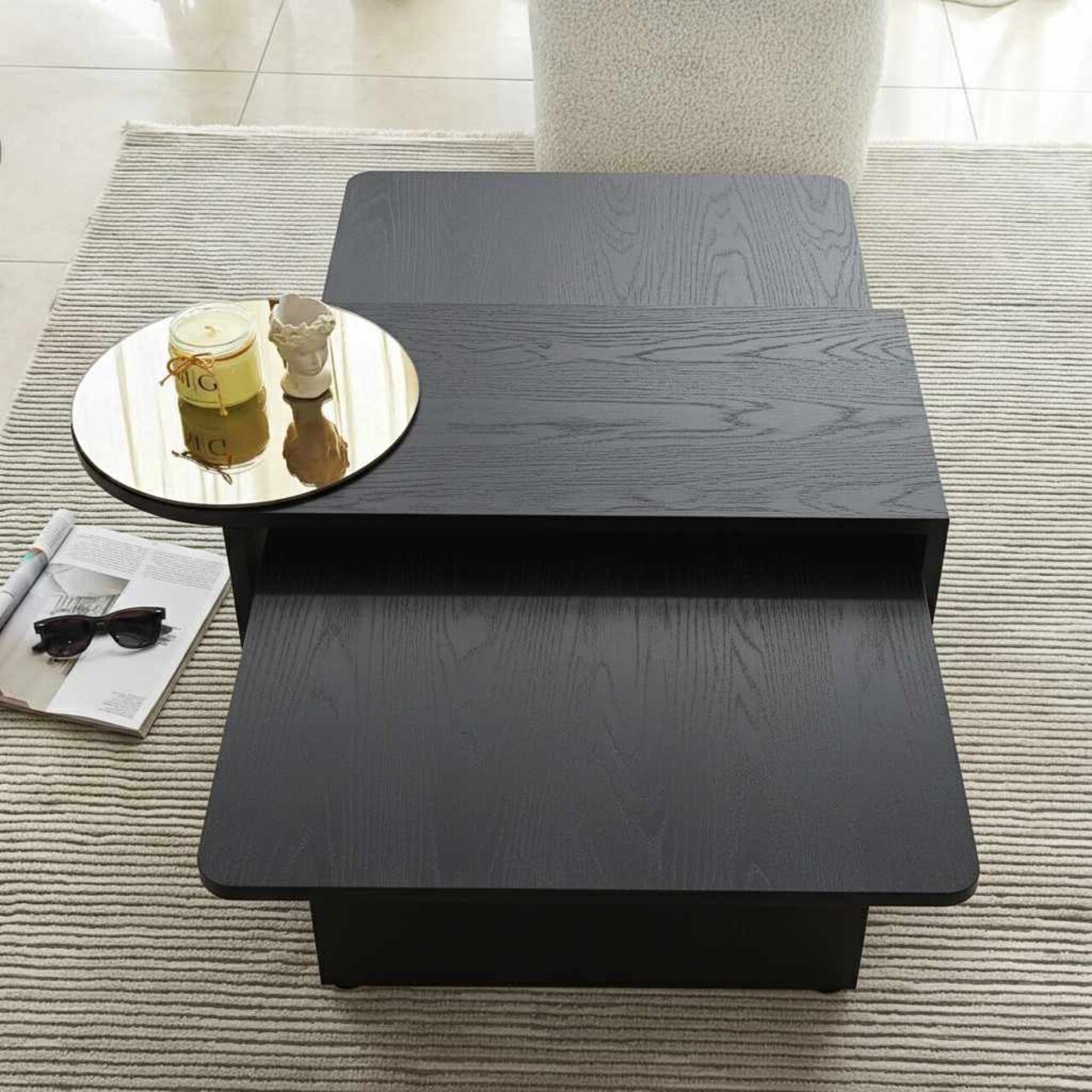 Set masute 2 piese, Hanah Home, Luna, PAL, Negru/Bronz - imagine 4