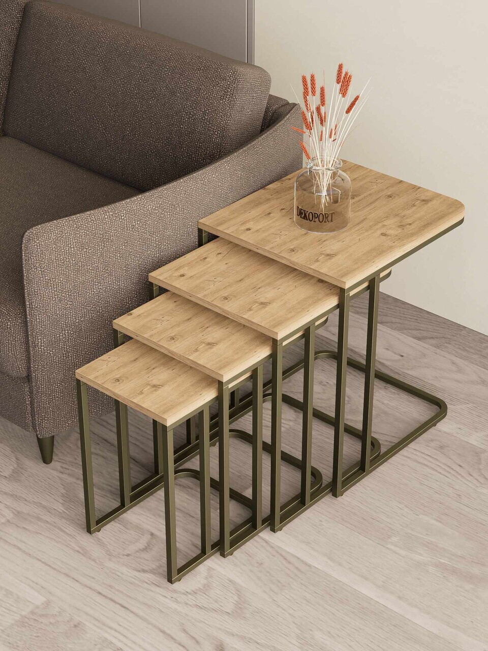 Set masute Nesting 4 piese, Hanah Home, Tekerli, Antic / Pin