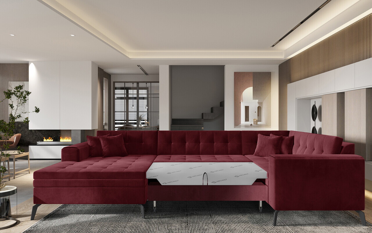 Coltar extensibil stanga 5 locuri ELTAP, MON-LT-25LO, Montez, 340x180x93 cm, lemn/poliester, rosu - view 2