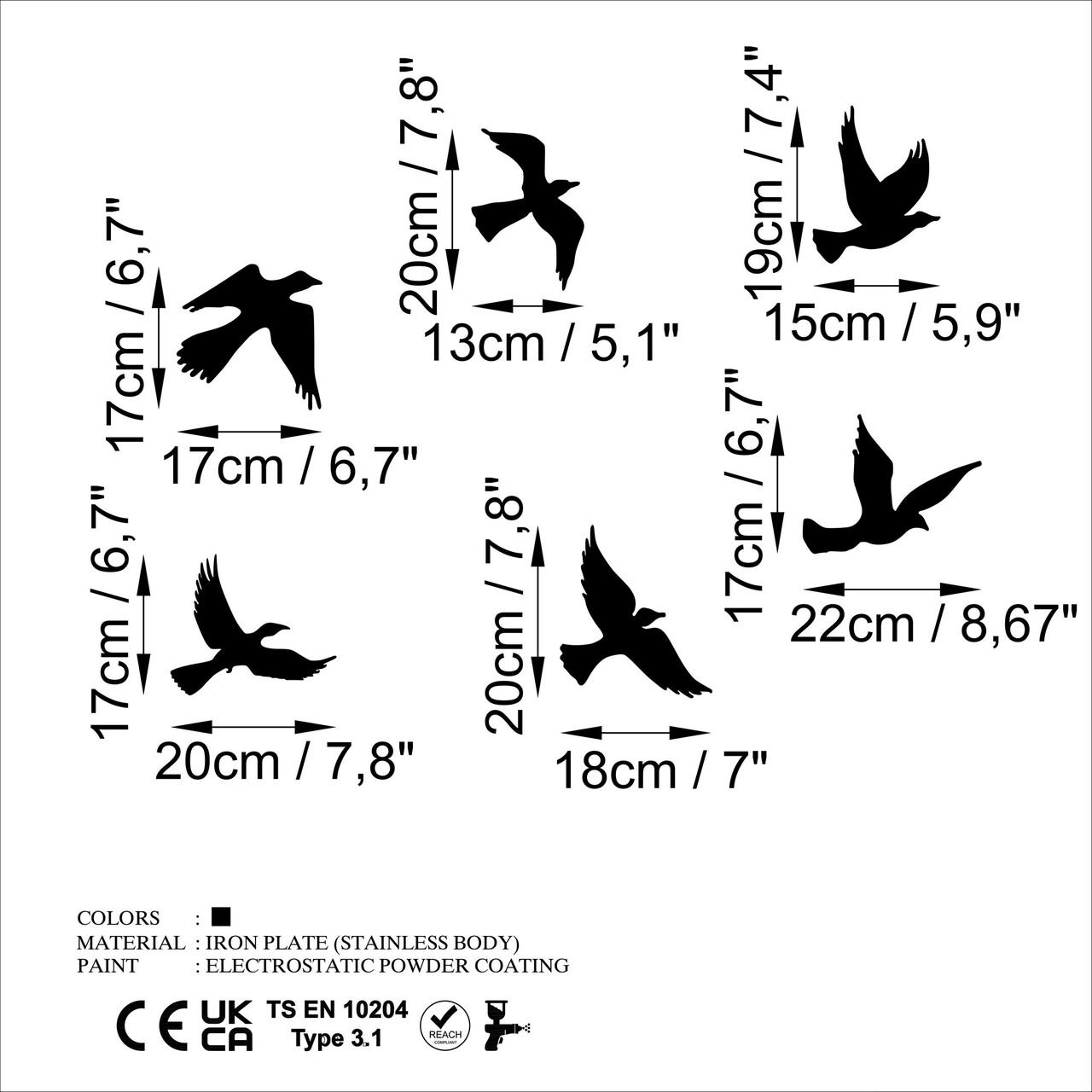 Decoratiune de perete, Flying Birds, Dimensiune: 17 x 17 cm (1 bucată), Negru - view 7