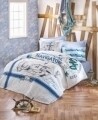 Lenjerie de pat matlasata pentru 2 persoane Vira, Cotton Box, 4 piese, 220 x 230 cm, 100% bumbac ranforce, alb/albastru