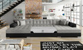 Coltar extensibil 5 locuri, ELTAP, Vento, 359x165x87 cm, lemn/poliester, gri deschis/negru