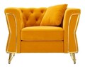 Fotoliu cu perna decorativa Emy, Mauro Ferretti, 104x83x76 cm, eucalipt/pin/catifea, galben mustar/auriu