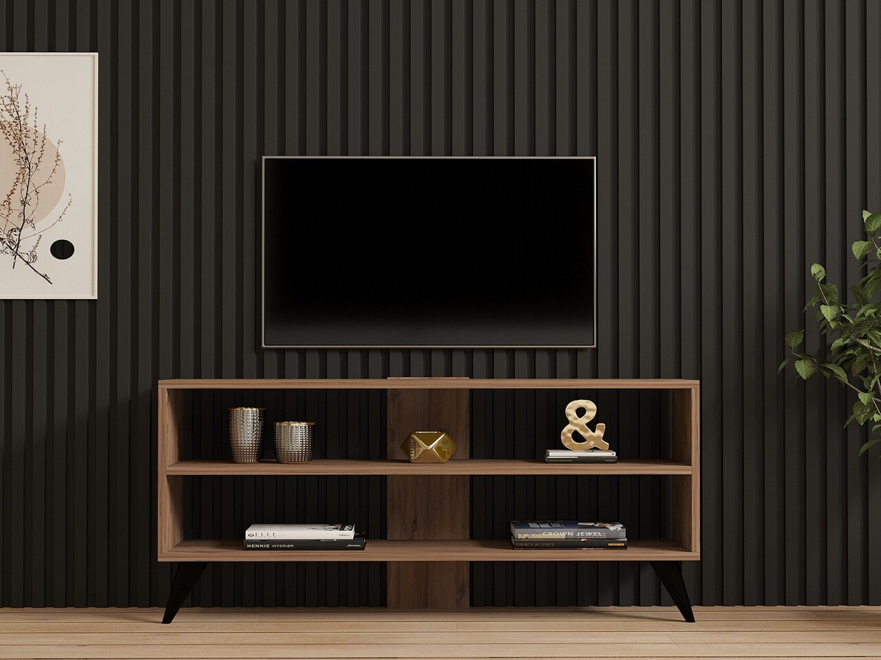 Comoda TV, Puqa Design, One, 120x50x29.6 cm, PAL, Maro - 1 | YEO
