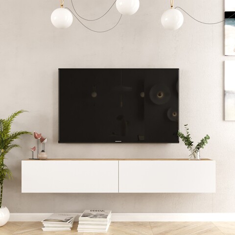 Comoda TV FR8 – AW, Locelso, 180×31.6×29.6 Cm, Natural/alb