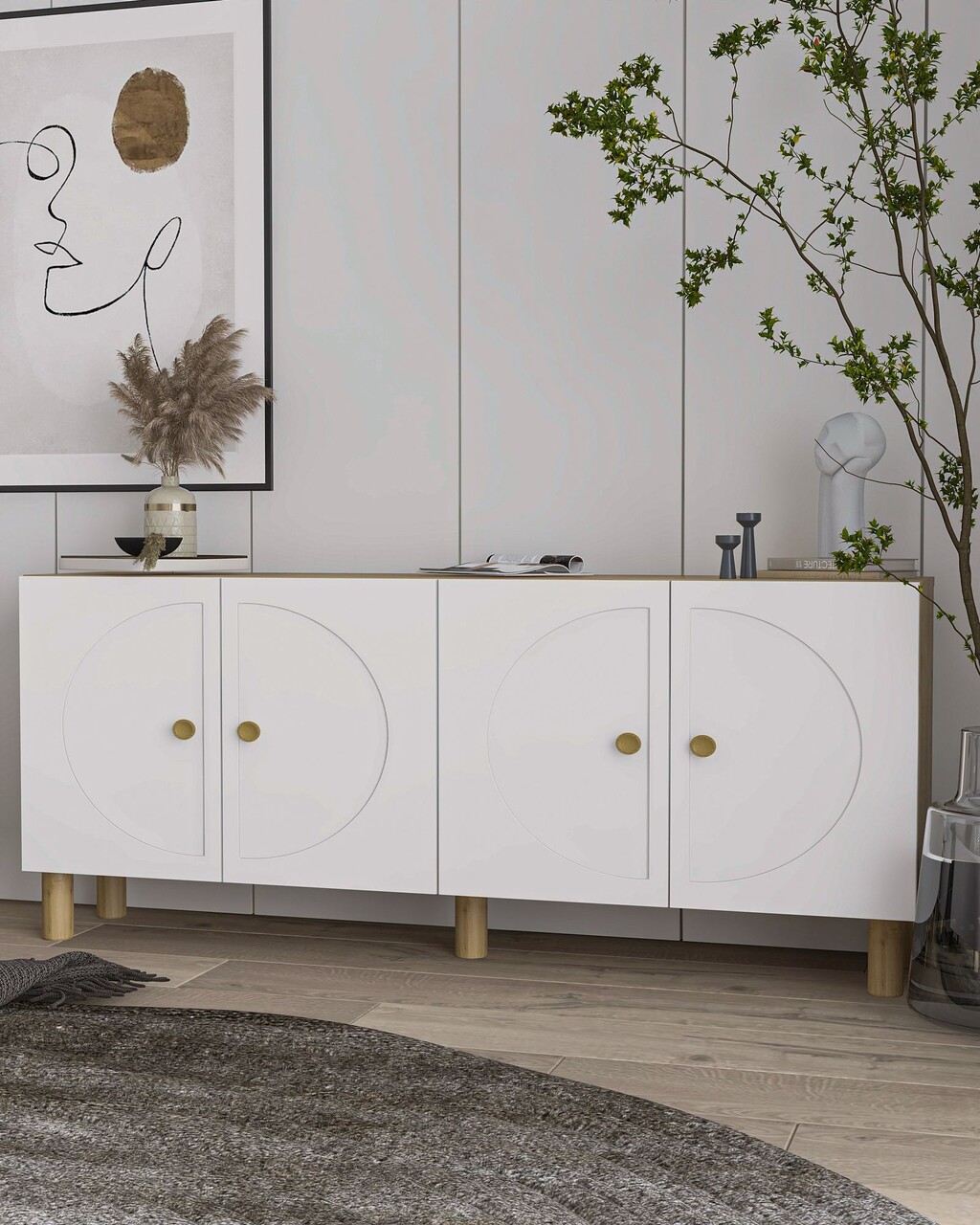 Consola, Hanah Home, Ege, 150x75x32 cm, PAL , Maro, Alb - view 2