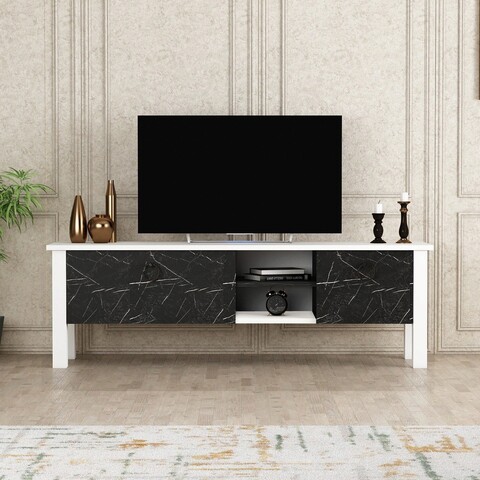 Comoda TV, Coraline, Rose, 140×44.8×35 cm, Alb negru