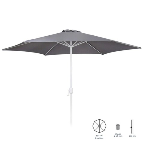 Umbrela de gradina / terasa Thais, Ø350 cm, cu manivela, stalp Ø48 mm, aluminiu, gri
