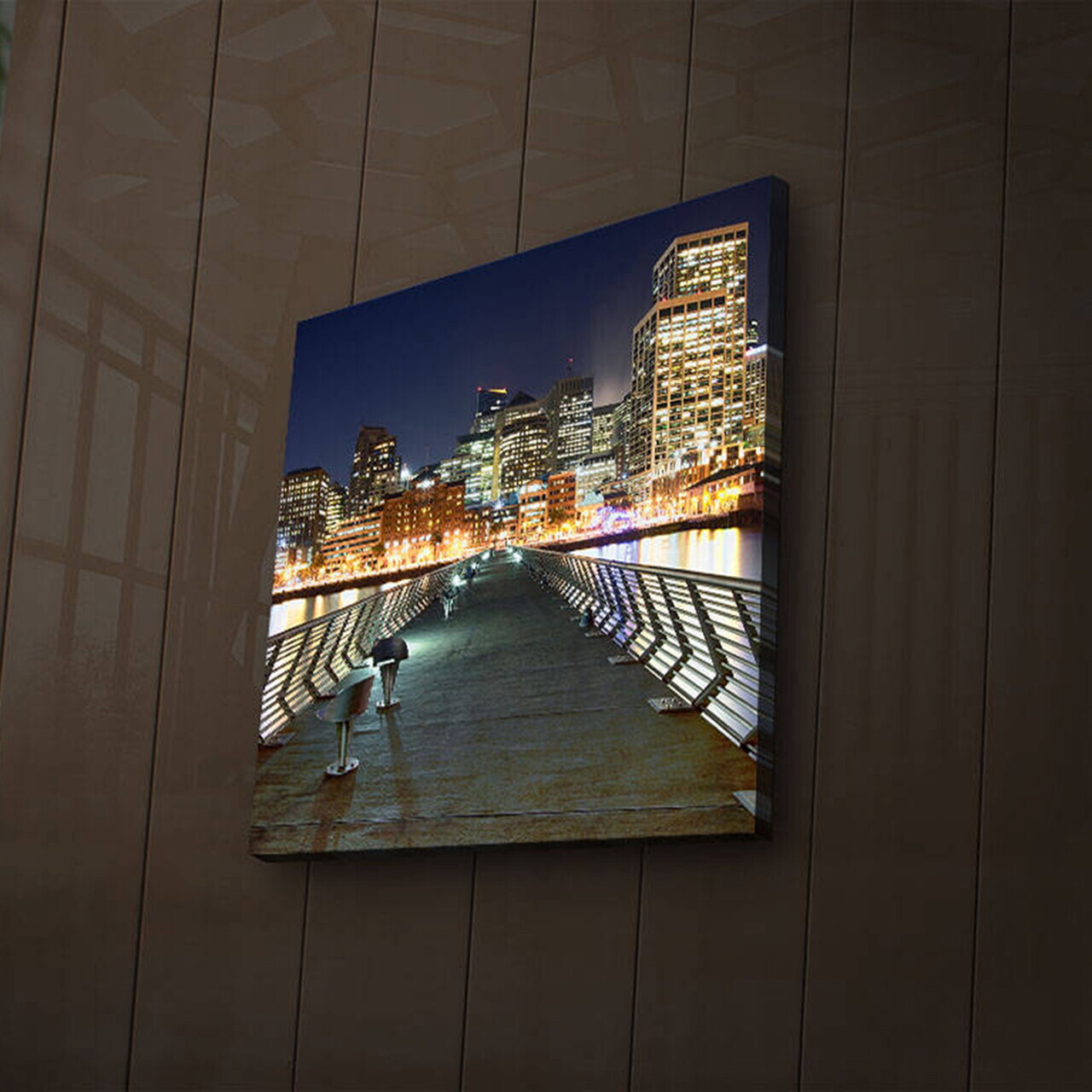 Tablou decorativ cu lumina LED, 4040İACT-14, PÂNZĂ DIN PIELE ÎNTOARSĂ, Dimensiune: 40 x 40 cm, Multicolor — imaginea 3